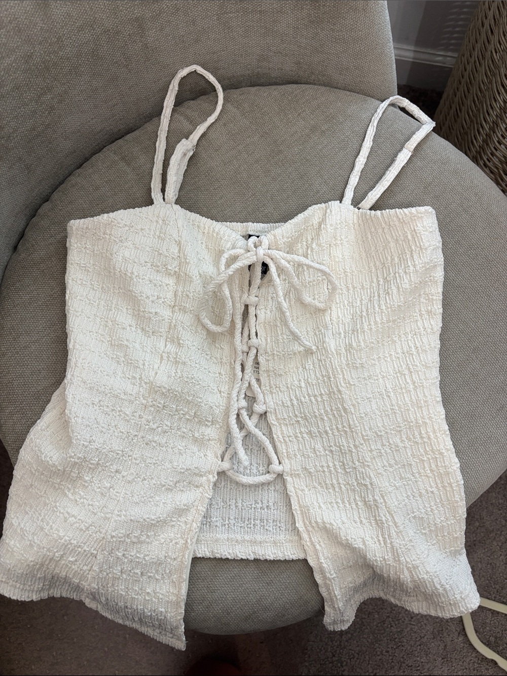 Windsor Cream Textured Lace-Up Spaghetti Strap Camisole